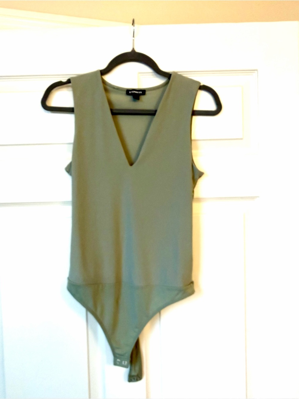 Express Olive Green V-Neck Sleeveless Bodysuit